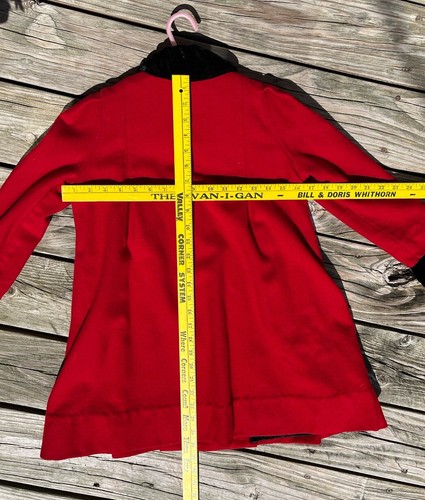 Vintage Girls Red Winter Collared Wool Long Dress Coat Black Velvet Trim. EUC! - Picture 5 of 9