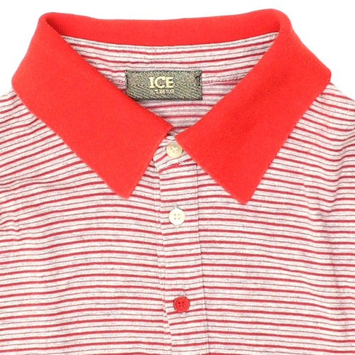 Iceberg Mens Red Grey Striped Polo Shirt | Vintage High End Designer Top VTG - Picture 3 of 3
