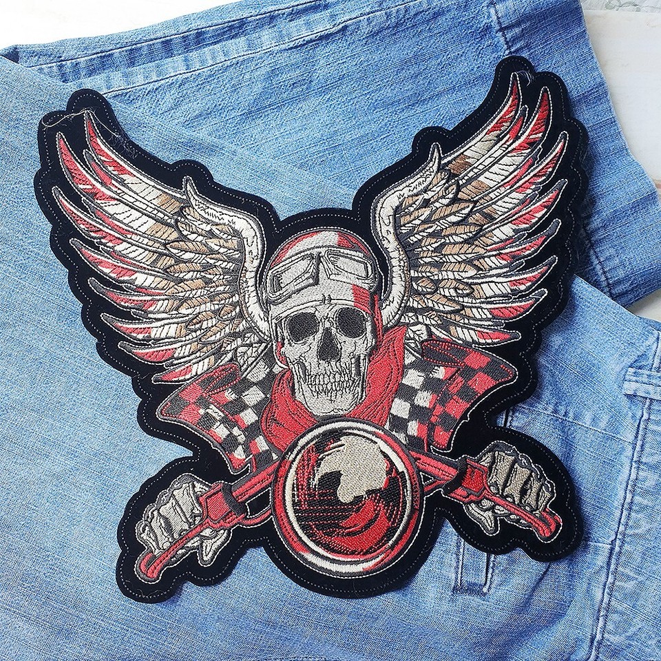 Large Embroidered Patch Skull Ghost Rider Biker Motorcycle Sew Iron on ...