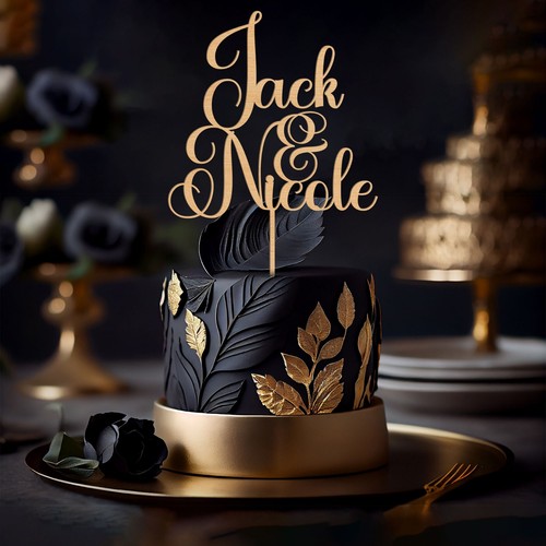 Personalised Anniversary Cake Topper With Couple Name Wedding Party Wooden Decor - Picture 3 of 6