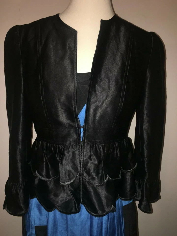 WOMENS NANETTE LEPORE BLACK RUFFLE TRIM JACKET SZ 6 RETAIL $300.00! - Image 2 of 4