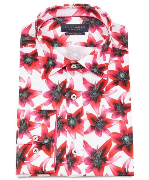 Guide London Bold Floral Print Shirt White / Red MEDIUM and LARGE ONLY