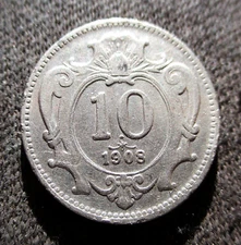 OLD COIN OF AUSTRIA-HUNGARY EMPIRE 10 HELLER 1908 FRANZ JOSEPH I