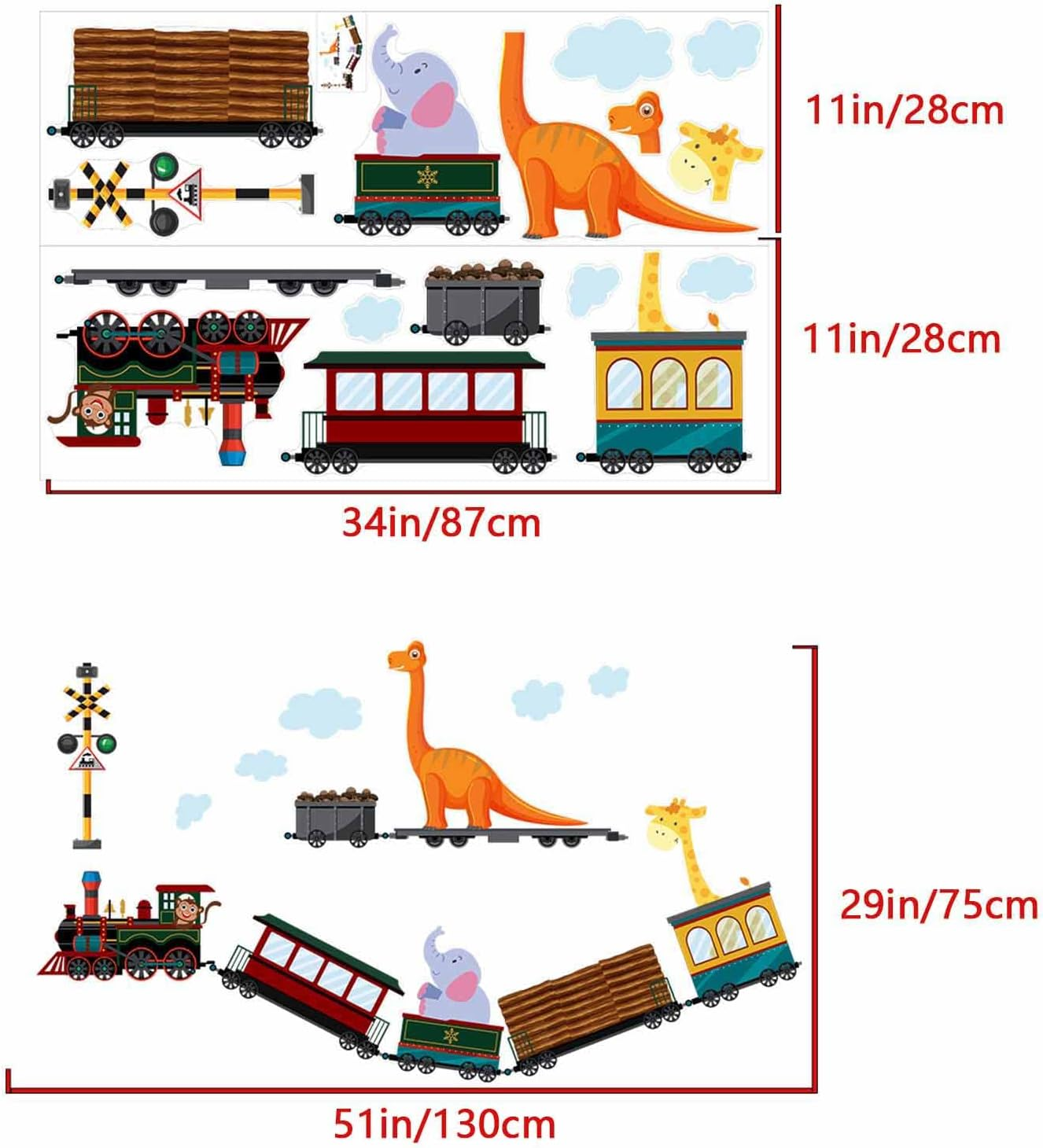 Anfigure Animal Train Wall Stickers Dinosaur Elephant Giraffe Wall