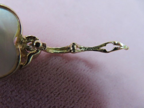 14k Solid Y. Gold Diamond Heart Mabe Pearl Pendant w/ 14K Openable Bail 4.43 G - Picture 5 of 8