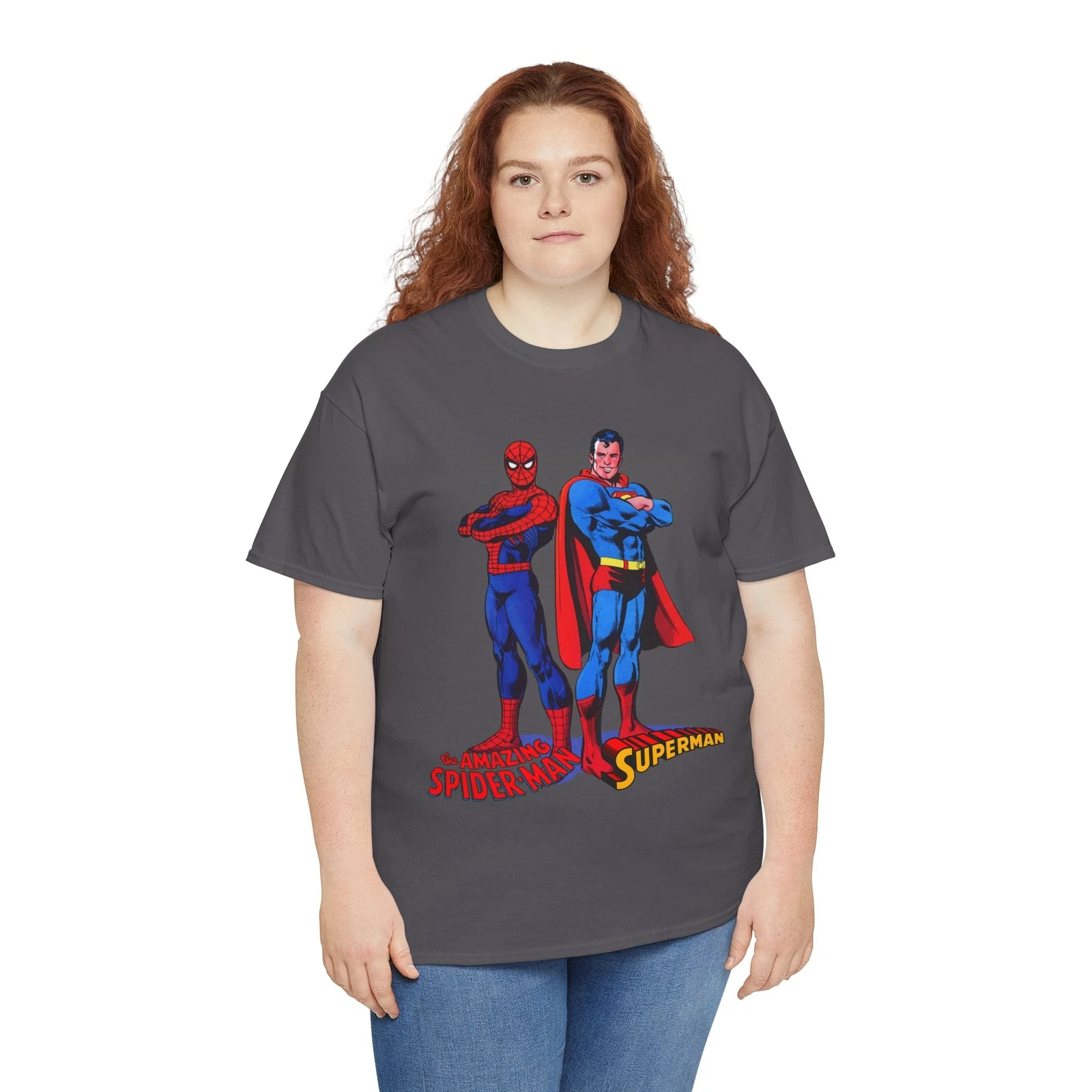 Amazing Spider-man, Superman T-Shirt - 1970s D.C Comics & Marvel Team-Up