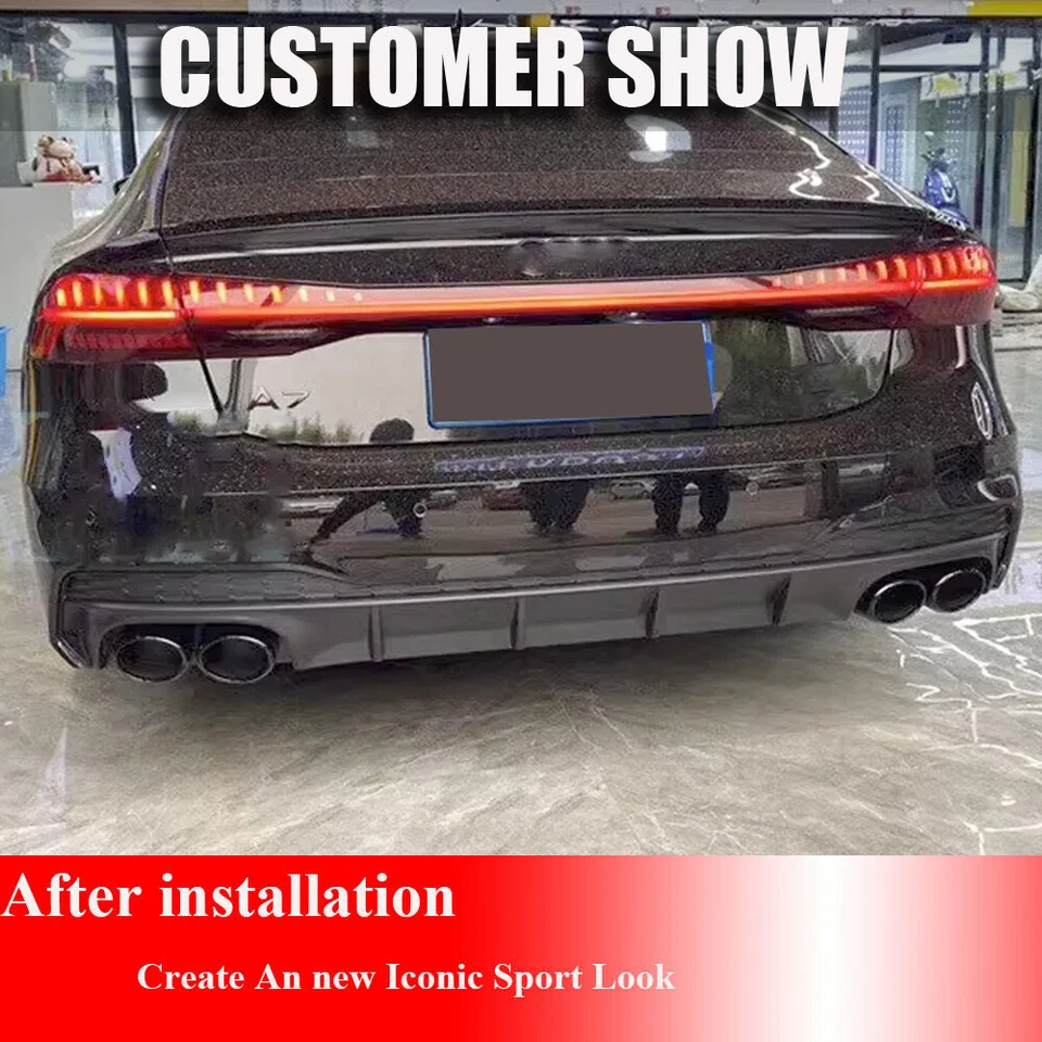 For Audi A7 Quattro Sportback PP Rear Bumper Diffuser Lip W/ Black Exhaust Tips - Image 3 of 4