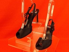 NEW KATE SPADE BLACK SATIN DAKOTA PEEP TOE BOW SLINGBACK HIGH HEEL SANDALS 7.5