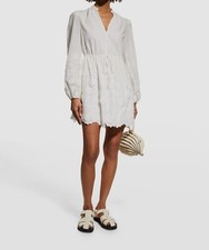  450 Milly Women's White Floral Scalloped V-Neck Self-Tie A-Line Dress Size 4