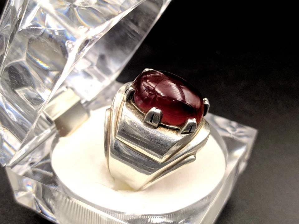 Anillo rojo Aqeeq para hombre plata de ley 925 piedra natural Akik ágata anillo para hombre Foto 4 de 4