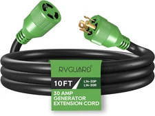 RVGUARD 4 Prong 30 Amp 10 Foot Generator Extension Cord, NEMA L14-30P/L14-30R, 1