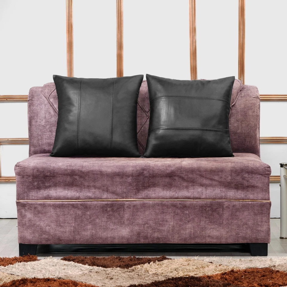 Funda de almohada de cuero negro genuino de piel de cordero funda de cojín para sofá habitación y cama Foto 2 de 4