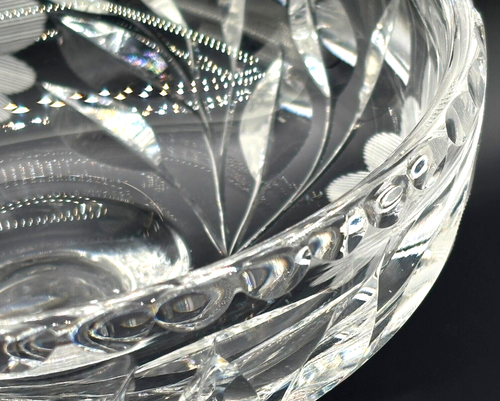 American Brilliant Cut Crystal Glass Compote Etched Flowers Leaves Handblown VTG - Picture 18 of 22