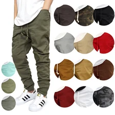 MEN'S TWILL DROP CROTCH JOGGER PANTS SIZE S-5XL *17 COLORS