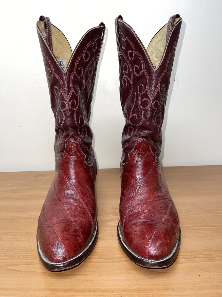 Hondo Boots Mens Cowboy Red Exotic Leather Red Black Western