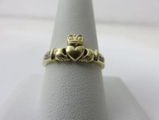 Claddagh Eternity Ring 14K Yellow Gold Diamond Accents w/Box Ireland Size 10