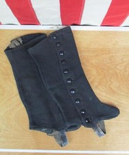 Vintage 1920s Antique Boot Spats Black 10 Button Shoe Gaiter Leggings Victorian