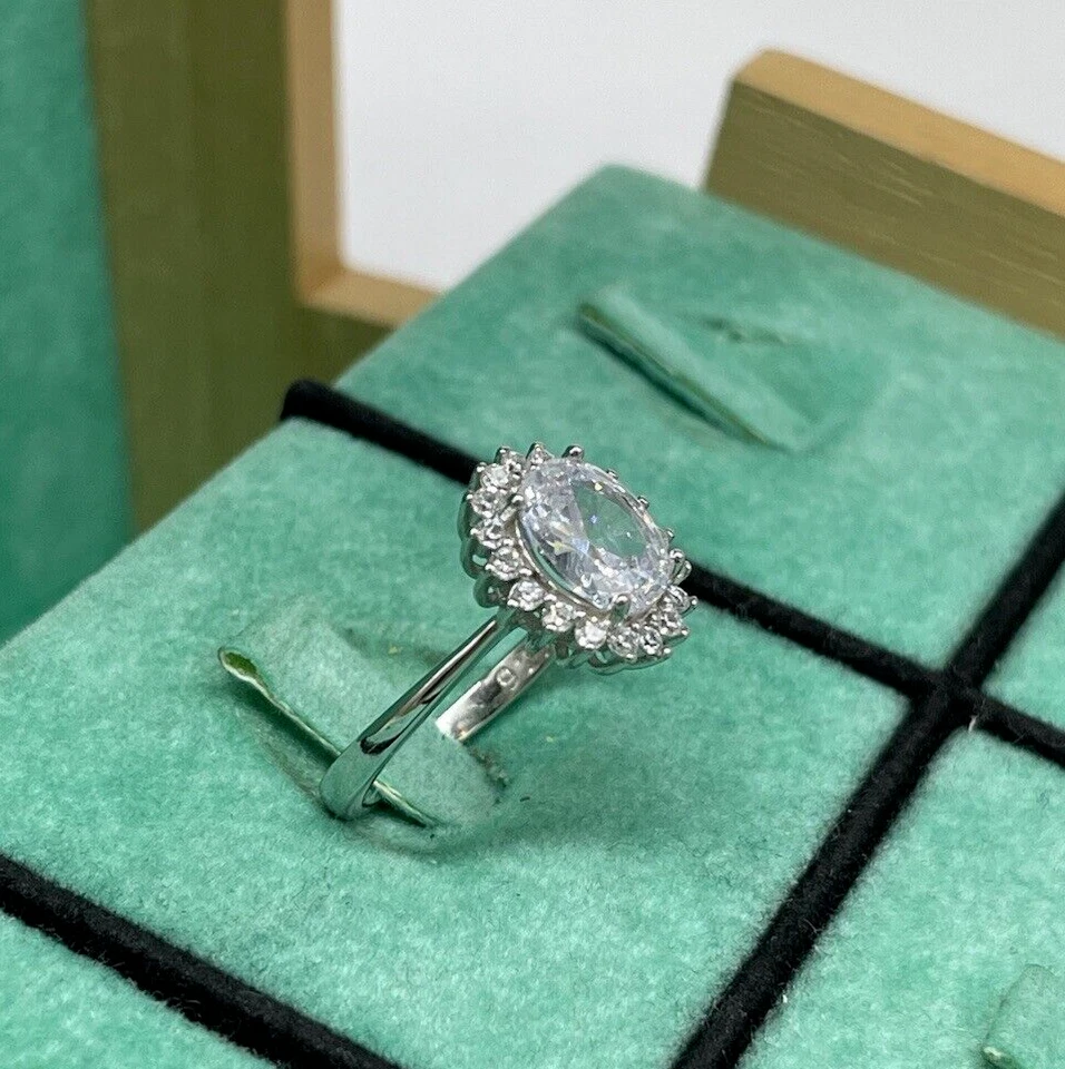 Anello femminile brillanti argento 925 e pietre zirconi naturali ovali,misura 10 - Immagine 4 di 4