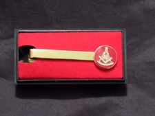 Red Circular Past Master with Square Tie Bar Necktie Gold Color Masonic NEW