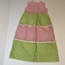 Vtg 70s Toddle Time JC Penney Gingham Sundress Dress Pink Green Lace Sz 4T