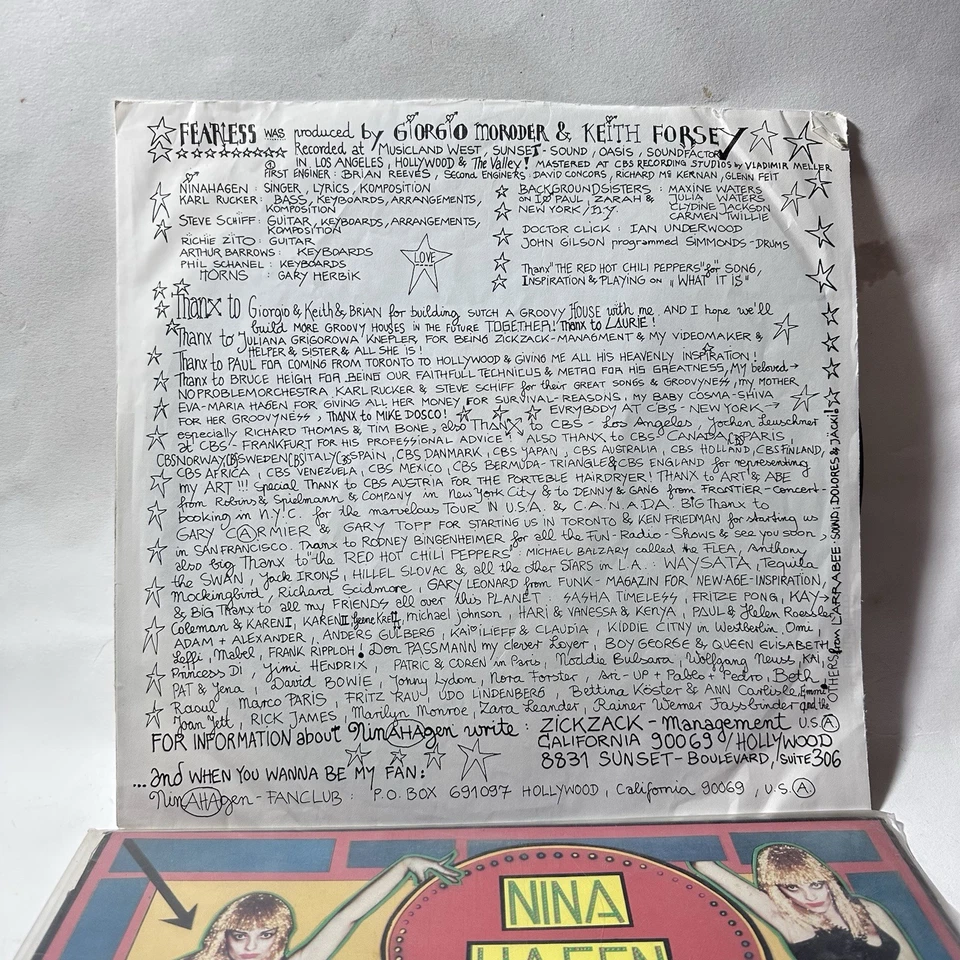 Nina Hagen Fearless Vinyl LP English Version Angstlos 1983 CBS Columbia Records - Image 3 of 4