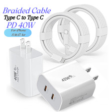 Dual USB-C Fast Charging For iPhoneAir 15 16 17 Pro Max 40W Cube PD Type-C Cord