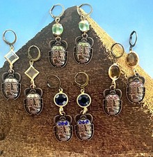 Egyptian Revival, Deco Styled Scarab Earrings,  4 Colors Choices with Copper