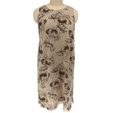 Norton McNaughton Woman Floral Sleeveless Linen Blend Shift Dress Tan Brown 2X
