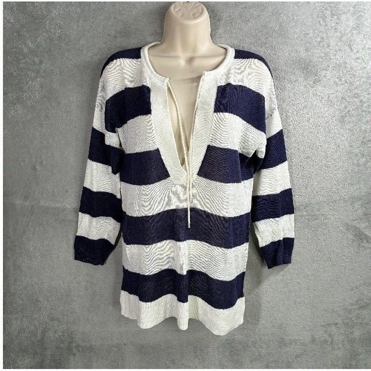 Pull Hoodie Femme Ann Taylor Loft - Rayé Violet Et Blanc - Taille S - Col V
