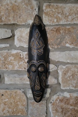 Hand-Carved Tribal Wooden Wall Mask 19  African-Style Ethnic Decor Black Hanging