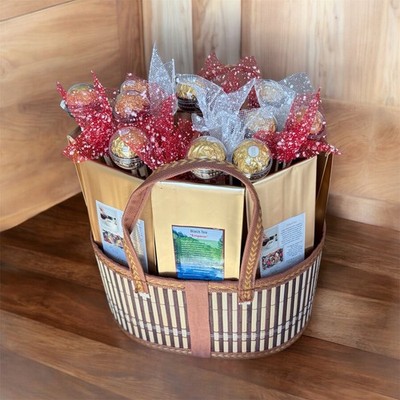 Handcrafted Bamboo Tea and Candy Gift Basket   Aromatic Teas, Chocolates 