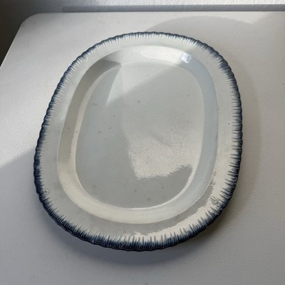 Antique Enoch Wood & Sons Blue Feather Edge Oval Platter 16  Burslem