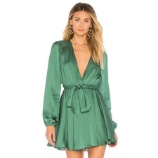 Lovers & Friends Ivy Long Sleeve Mini Dress XXS Emerald Green Tie Holiday As Is