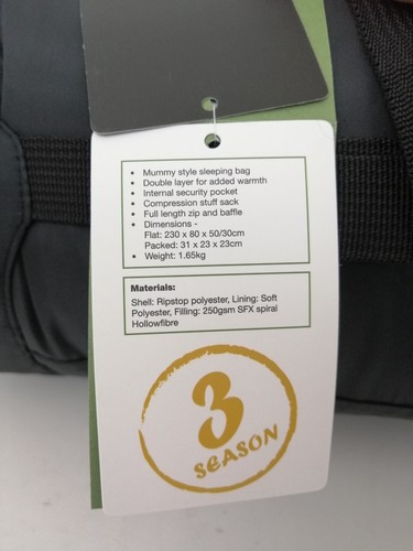 Highlander Serenity 250 Sleeping Bag Dark Blue/Black Mummy Style 3 Season New F1 - Picture 5 of 10