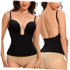 Backless Plunge Push Up Bra: Low Back Bras for Deep V Neck - Women Large Black