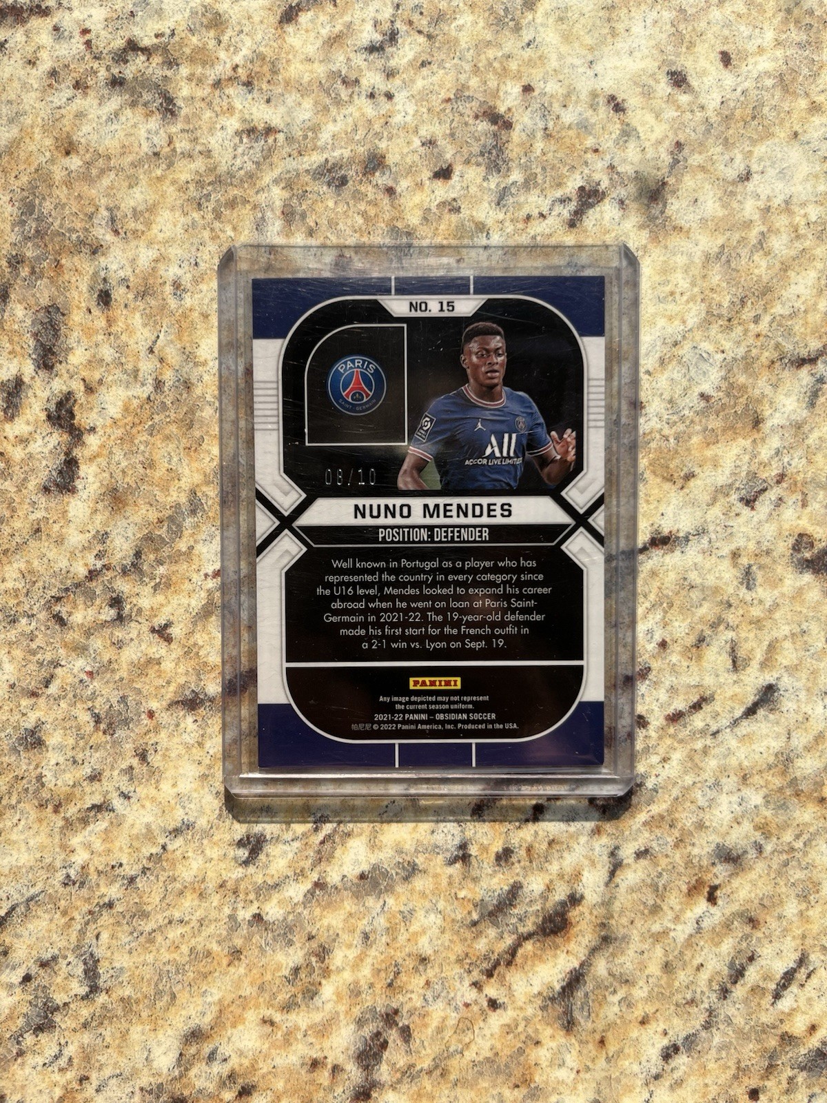 Nuno Mendes PSG Rookie /10 Obsidian Soccer Card view 2