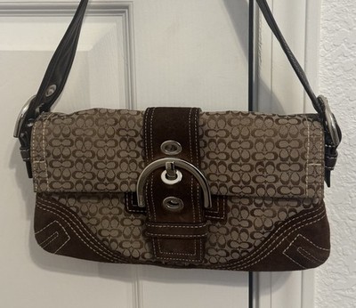 Coach Y2K Soho Brown Signature Canvas Shoulder Bag w/Suede and Leather Trim