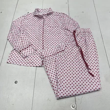 Heart Print Pajama Set Womens Small White Red Button Front 2 Piece Sleepwear
