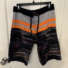 Sz 30 Burnside Men's Swim Board Shorts Black Orange Gray Stripes EUC