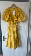 Next Midi Wrap Dress UK 10 Yellow Summer Holiday Ruffle Neckline