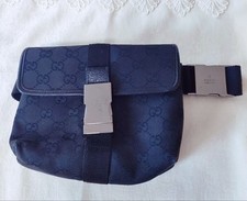 GUCCI GG Tela Nera Cintura Marsupio Uomo 131236 Argento Ferramenta Chiusura