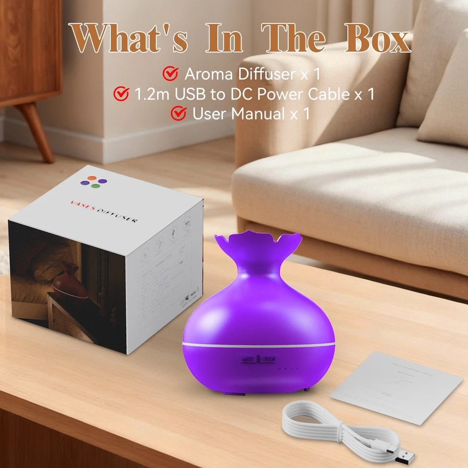 300mlpurple15 LED Colors Ultrasonic Aromatherapy Mist Diffusers Quiet Humidifier - Image 4 of 4