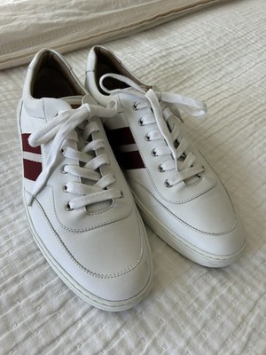 Men s US 11 Bally 'Oriano' White Red Leather Sneaker Tennis Shoes Low Top
