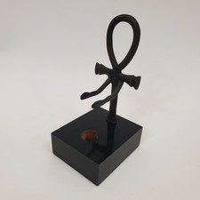 VTG 1976 MMA Met Museum Ankh Candle Holder Bronze King Tut Egypt Replica 8.5in