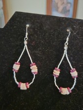 Sterling Silver Chonch & Wampum Dangle Earrings