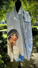 1920s Flapper On A Boat On An Oversized, Gauzy Summer Wrap Shawl