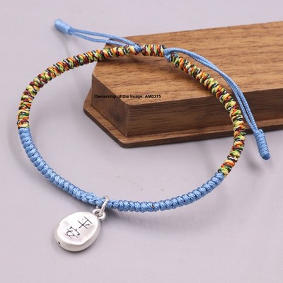 Reines 999 Feinsilber 平安喜乐 Bettelarmband verstellbar Handarbeit Damenarmband