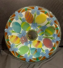 Peggy Karr Easter Egg Fused Art Glass Bowl 13” Signed