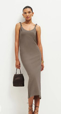 Reformation Women’s Midi Bodycon Dress Size S Taupe Twist Strap Stretch