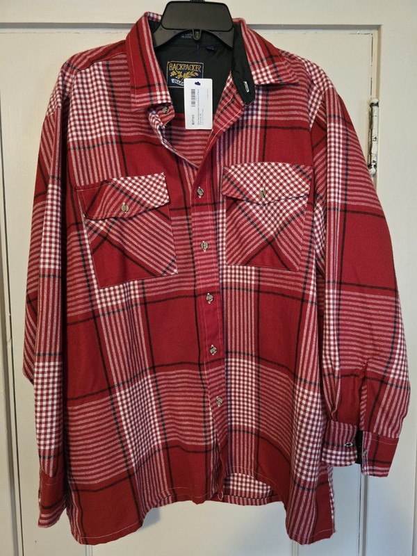 Vintage Backpacker Shirt Mens XLarge Red Plaid Flannel Long Sleeve Button Up 90s